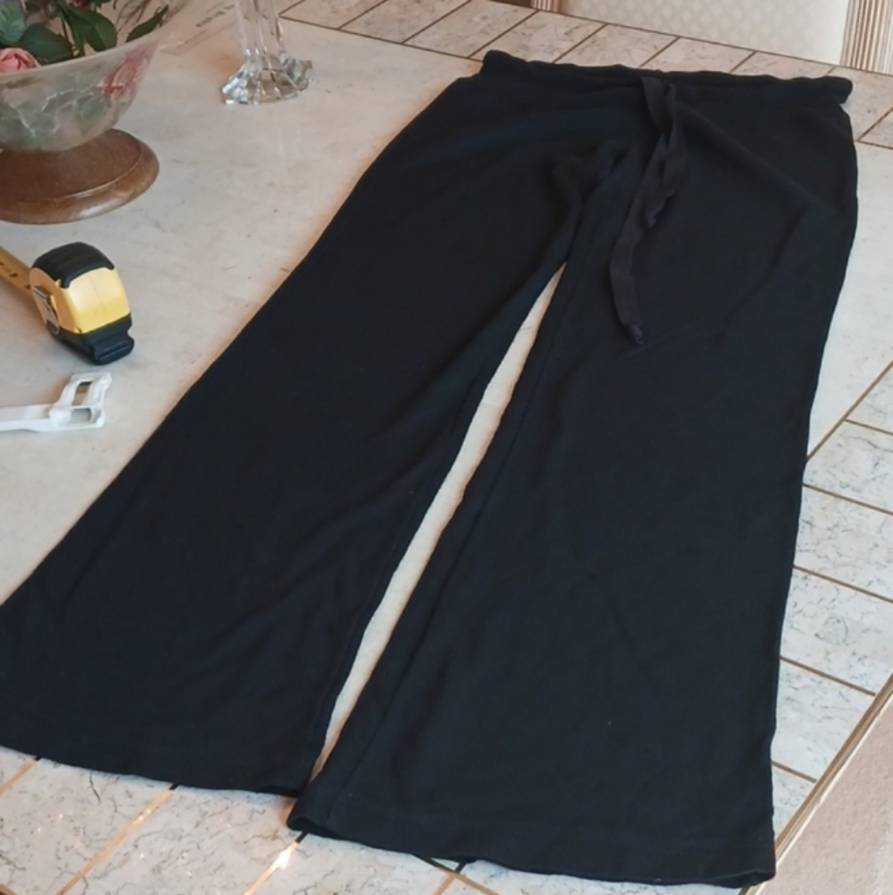 Women's Vintage supima cotton pants tie front- Wide Leg Flared" black, sz XS